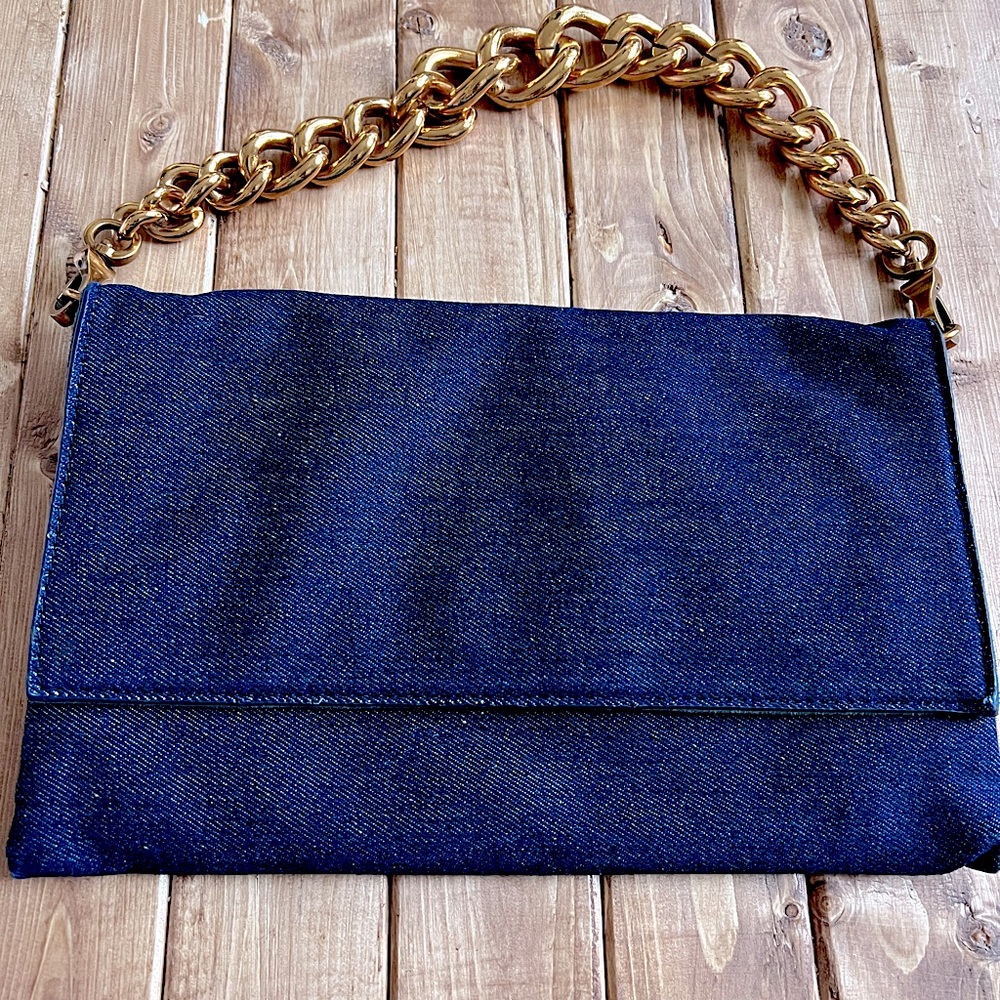 Classic Denim Shoulder Thick Chain Metal Handbag
